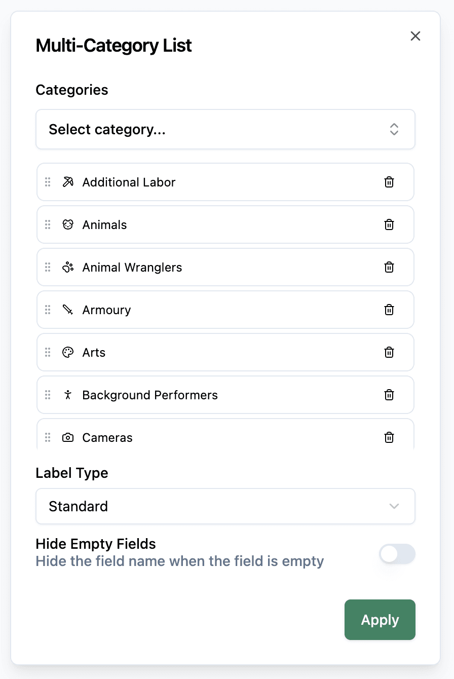 Build Multi-Category Lists